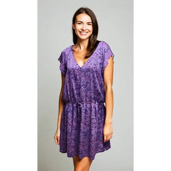 Vince Camuto XL Floral Purple Waist Cinch Drawstring V-Neck Sleeveless Dress - Picture 1 of 9